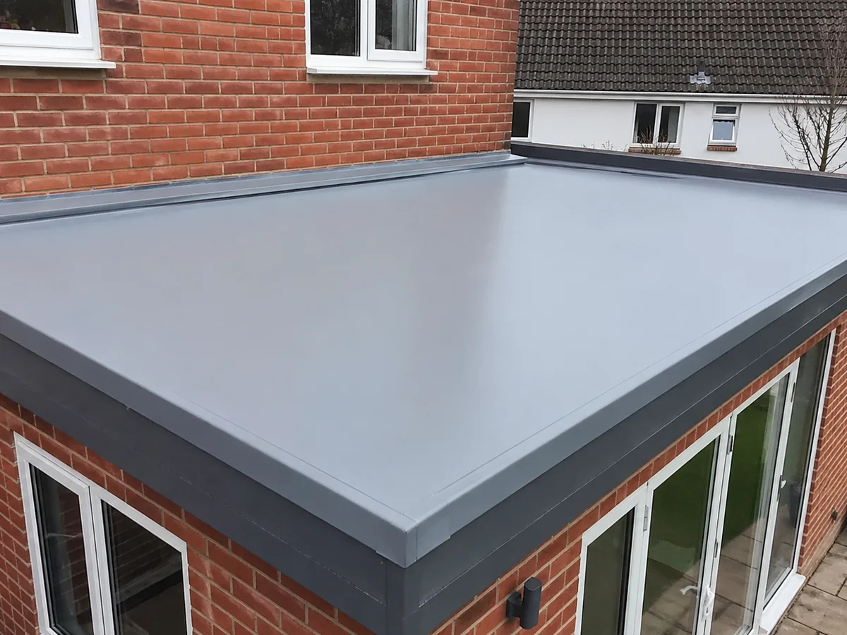 Grey GRP fibreglass flat roof on a Stowmarket extension